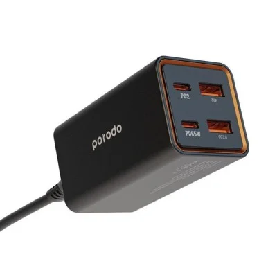 Porodo 65W GaN 4 Ports Desktop Charger Dual USB-C - USB-A Quick Charge - Black